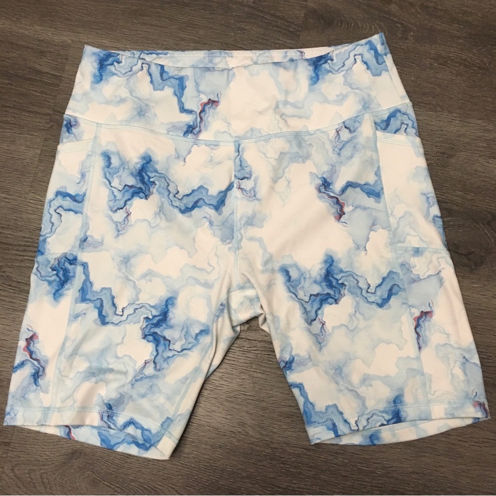 A Core Shorts Womens 2XL Pull On Active Athletic Pockets Blue Tie Dye Marble